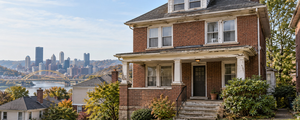 Weathered brick Pittsburgh house