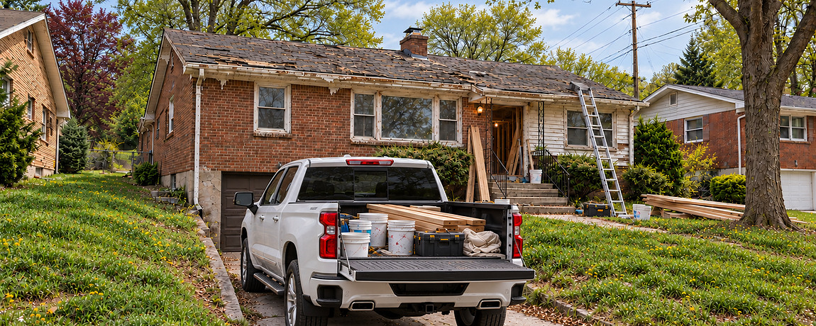 Ranch house undergoing major repairs